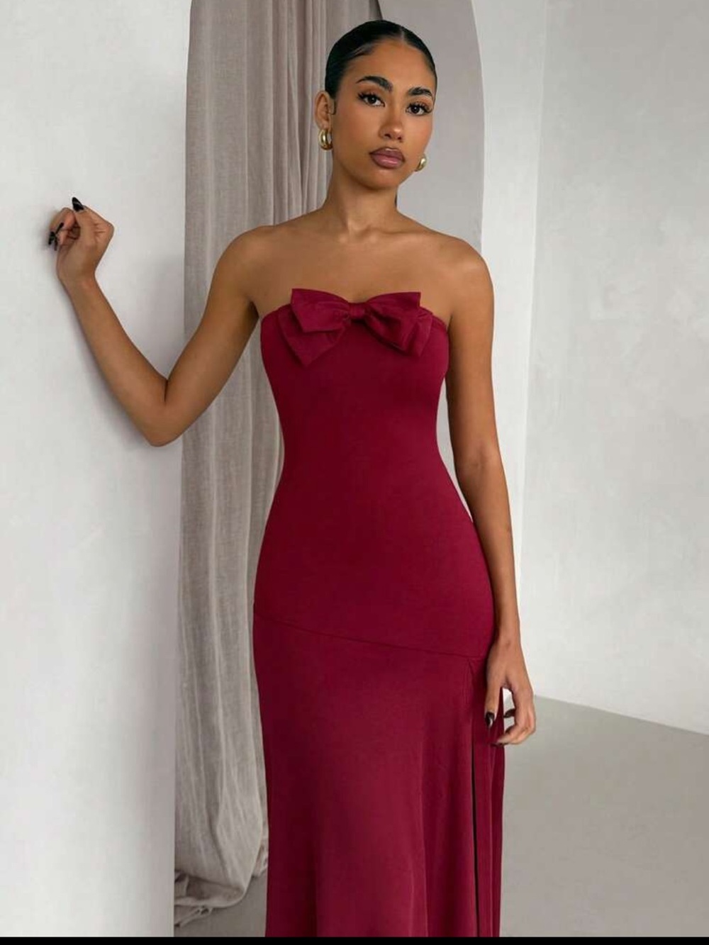 Strapless Burgundy Bow-Accent Evening Gown NEW 🏷️ - Picture 3 of 4